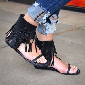 NWT Black Fringe Sandals
